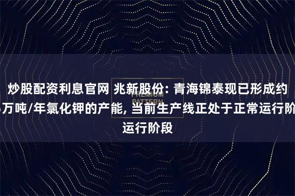 炒股配资利息官网 兆新股份: 青海锦泰现已形成约15万吨/年氯化钾的产能, 当前生产线正处于正常运行阶段